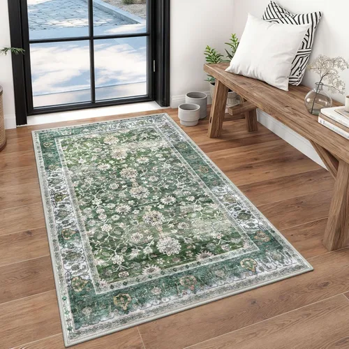 Miniatura 57 de KUTA Alfombras vintage de 2 x 3 pies para entrada, antideslizantes, lavables, tapete para puerta de interior con estampado floral, azul, gris, Azul
