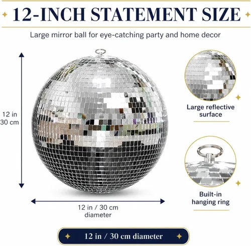 Miniatura 7 de Youdepot - Paquete de bolas de discoteca de 12 y 16 pulgadas, decoraciones de bola de espejo plateada para fiestas, bodas, Navidad y decoración