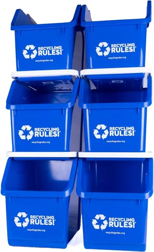Contenedor de reciclaje apilable de 6 galones en azul, ecológico, sin BPA, práctico reciclador con asa, paquete de 6
