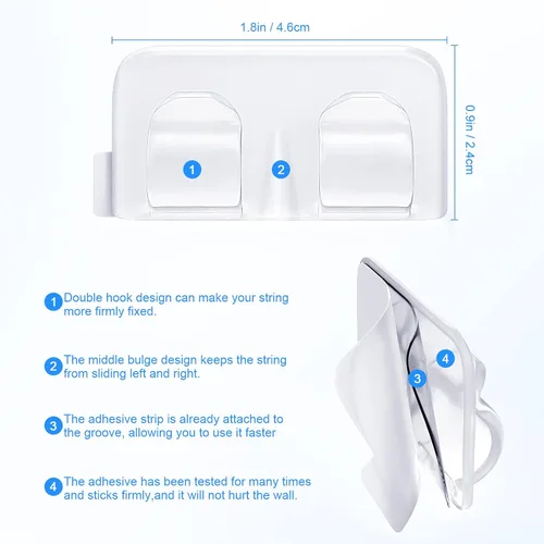Miniatura 3 de Ganchos para clips de luces de cadena para exteriores: 25 piezas de clips de cable resistentes con tiras adhesivas impermeables para colgar luces