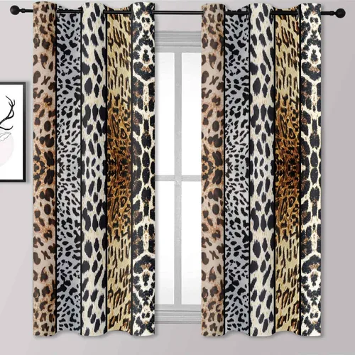Miniatura 46 de Cortina opaca con estampado de animales salvajes, para oscurecer la habitación, con aislamiento térmico, con ojales para sala, comedor, dormitorio