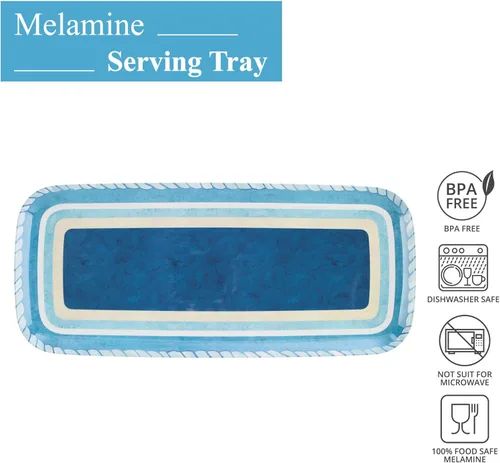 Miniatura 2 de UP ware Sail Away Bandeja de melamina para servir, bandeja rectangular de 15 x 6.5 pulgadas, bandeja de alimentos sin BPA para entretenimiento