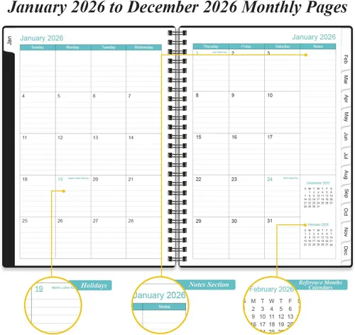 Miniatura 3 de Agenda diaria 2026 página completa por día, agenda diaria y mensual 2026 de enero de 2026 a diciembre de 2026, con pestañas de 12 meses, 6.4 x 8.5