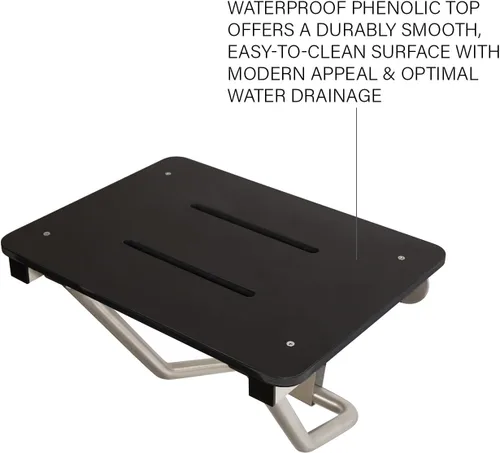 Miniatura 5 de Asiento de ducha plegable de montaje en pared negro de 32" x 15", compatible con ADA