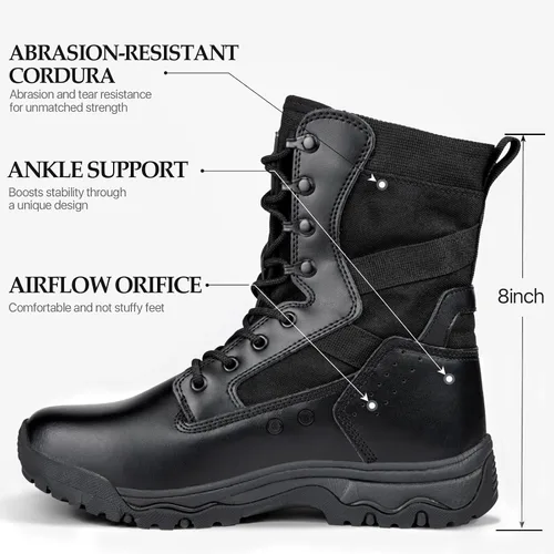 Miniatura 2 de FREE SOLDIER - Botas tácticas para hombre, botas de combate ligeras de 8 pulgadas, botas de trabajo militar de cuero de ante duradero, bota