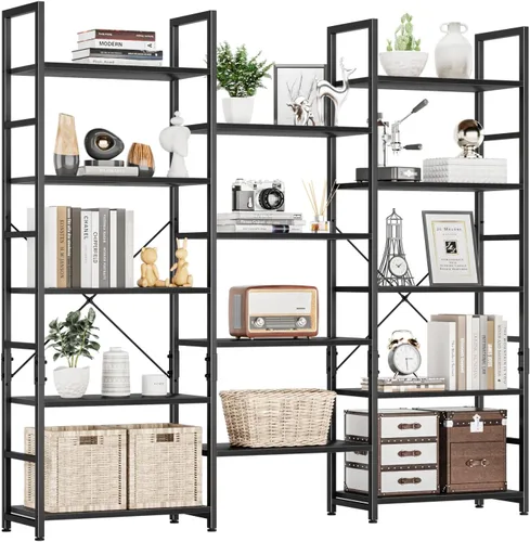 Miniatura 15 de NUMENN Estantería Triple Ancha de 5 Niveles, Estantes de Libros Ajustables de Estilo Industrial Rústico, Librerías y Estanterías Modernas Muebles