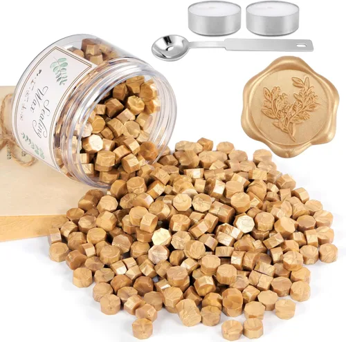 Miniatura 10 de Yoption Juego de 210 cuentas de cera de sellado de oro antiguo para invitaciones de boda, tarjetas de Navidad, sobres, paquetes de vino, regalos