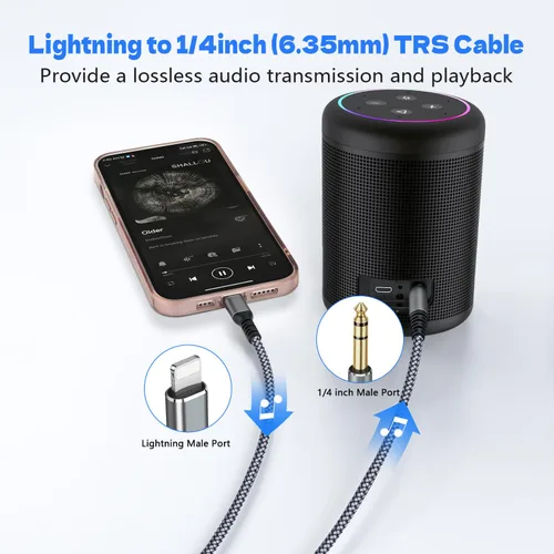 Miniatura 2 de [Certificado MFi] Cable estéreo TRS de audio Lightning a 1/4 de pulgada, adaptador Lightning de 4 pies a 0.250 in, compatible con i-Pad, i-Phone