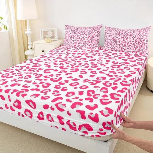 Miniatura 37 de Juego de sábanas con estampado de manchas de piel de cheetah abstracto, sábana bajera tamaño individual para niños, niñas y mujeres, decoración