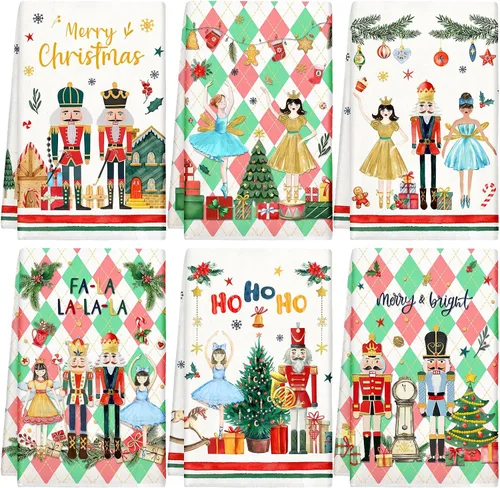 Miniatura 17 de Hosuly 6 Piezas Toallas de Cocina Navideñas Afroamericanas Paños de Platos de Santa Negro Toallas de Mano Navideñas Negras y Rojas Santa Ángel Acebo