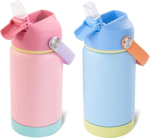 Miniatura 31 de Kerilyn - Botella de agua para niños, de acero inoxidable, con pajilla a prueba de fugas, con aislamiento térmico, libre de bisfenol A, unisex