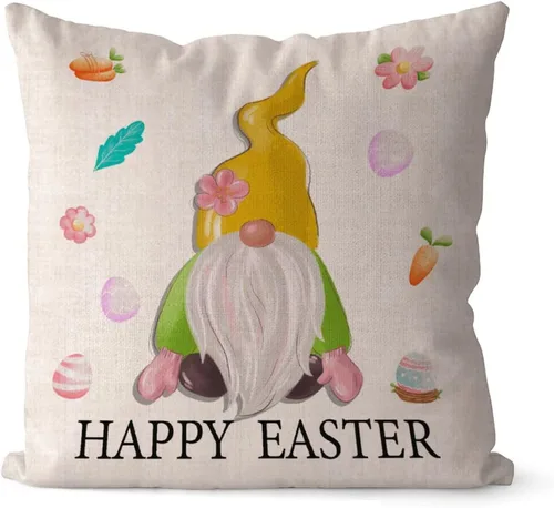 Miniatura 14 de Divertidas fundas de almohada de gnomo de Pascua, huevos de Pascua, zanahorias, divertidas fundas de almohada de 16 x 16 pulgadas, decoración