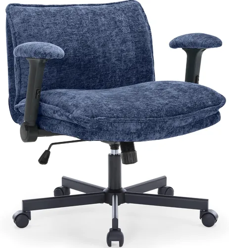 Miniatura 12 de FanciSpot Silla de oficina con patas cruzadas con ruedas y brazos abatibles ajustables, silla de escritorio cruzada con cojín grueso, silla de Negro