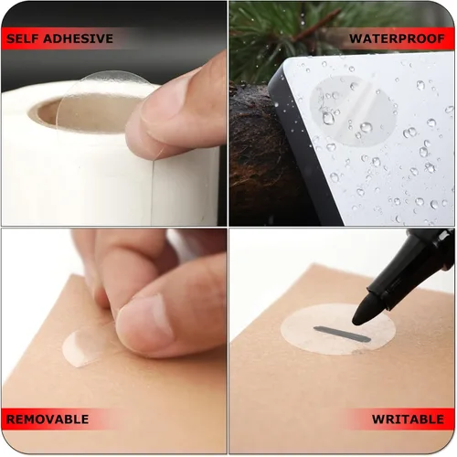 Miniatura 3 de Etiqueta redonda transparente de 1 pulgada, autoadhesiva, sello de oblea de punto, impermeable, extraíble para paquete minorista, rollo de sobres