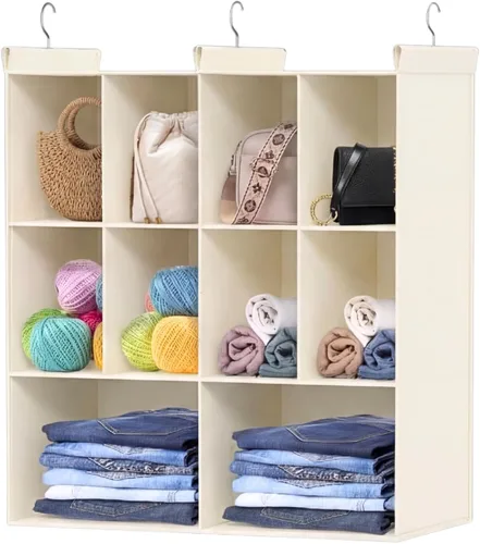 Ofiray-home Estante colgante organizador y almacenamiento de armario, 12 bolsillos, estantes de almacenamiento de ropa con 3 ganchos resistentes