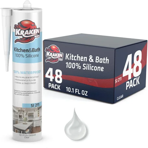 Miniatura 14 de Kraken Bond Calafateo de silicona de alta calidad para cocina y baño, color blanco, (2 x 10.1 onzas líquidas) RTV de silicona blanca impermeable