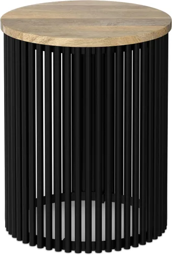 Miniatura 15 de SIMPLIHOME Demy - Mesa auxiliar redonda de metal sólido de 18 pulgadas de ancho con parte superior de mármol genuino y base de listones en negro