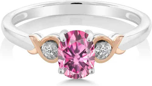 Miniatura 68 de Gem Stone King Anillo de compromiso de plata de ley 925 y oro rosa de 10 quilates, piedra preciosa ovalada de 0.276 x 0.197 in, con acento