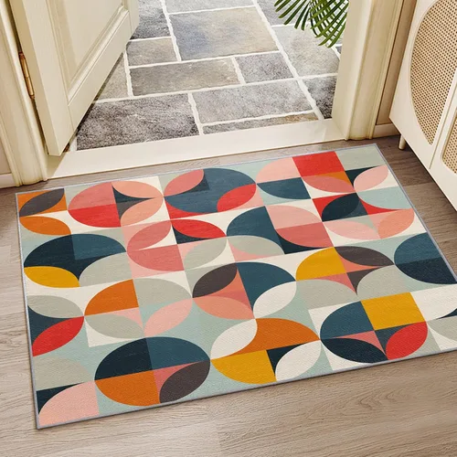 Miniatura 5 de Alfombra Geométrica 2x3 - Alfombra de Área Abstracta Retro Colorida, Tapete de Puerta Moderno de Mediados de Siglo, Lavable y Antideslizante y Suave
