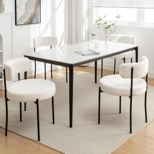 Miniatura 12 de Boucle - Juego de 2 sillas de comedor modernas de mediados de siglo con patas de metal, sillas de cocina tapizadas para comedor, cocina (beige)