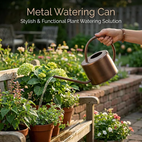 Miniatura 6 de Topadorn Regadera de metal de 1.3 L con boquilla larga, regadera de plantas de interior de bronce, regadera de jardín resistente al óxido con mango