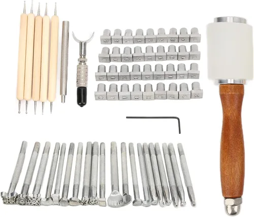 Miniatura 6 de Leather Sculpture Stamping Tools Kit, Professional Leather Working Tools, 21 Patterns with English Letters and Numbers, DIY Leather Craft Set for