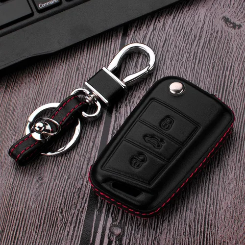 Miniatura 5 de Hombres Mujeres Cuero Genuino Llavero Funda Para Volkswagen/Para Skoda/Para Audi/Para Asiento Flip Car Remote Key Case Funda Funda Con Kit Llavero