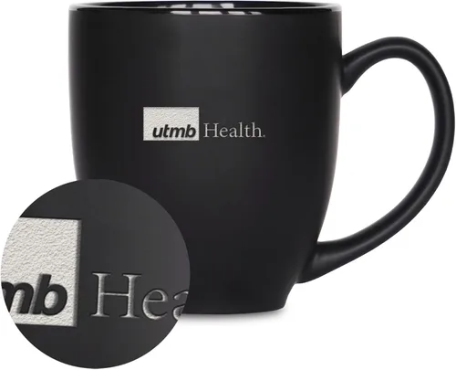 Miniatura 432 de Rico Industries - Taza de cerámica mate negra con grabado láser estándar de 15oz para NCAA (escuelas T & U) - Para bebidas calientes o frías