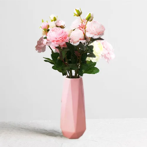 Jarrón de cerámica, 7.4 pulgadas para tulipanes de lirio de cala de las Pampas, estilo minimalista para estante de mesa moderna, decoración del Rosa
