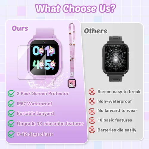 Miniatura 3 de Reloj inteligente impermeable para niños con 32 juegos, cámara dual, video, seguimiento de hábitos, reproductor de música, podómetro, protectores