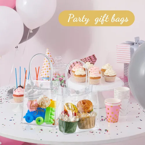 Miniatura 8 de Leinuosen - 50 bolsas de regalo transparentes con asas de 5.9 x 5.1 x 2.76 pulgadas, bolsas de agradecimiento de PVC transparente, suministros