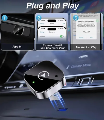 Miniatura 5 de Adaptador Inalámbrico CarPlay y Dongle Android Auto, Conexión Automática Rápida, Convertidor Inalámbrico CarPlay Compacto Plug & Play para iPhone