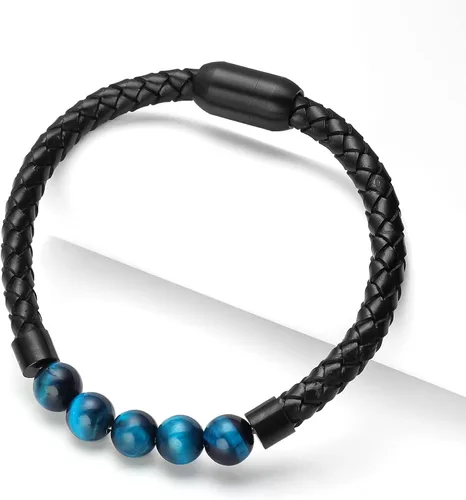 Miniatura 6 de Ckysee Pulsera de protección de 7 chakras pulsera de Lava Project Rock Lokai pulsera curativa de equilibrio de cuero genuino con cierre magnético