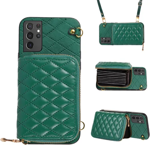 Miniatura 23 de Funda cartera desmontable con correa cruzada para Samsung Galaxy S20 FE 5G 6.5 pulgadas con cremallera, múltiples ranuras para tarjetas, soporte