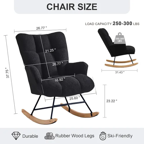 Miniatura 3 de Zedachica Mecedora tapizada para cuarto de bebé, silla mecedora tapizada, asiento acolchado con respaldo alto, cómoda silla auxiliar para sala