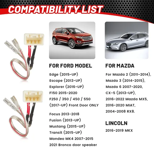 Miniatura 2 de RED WOLF Conector de arnés de cableado para altavoz de puerta de automóvil para Ford F150 Escape Focus Bronco Mustang Mazda 2 6 CX5 2011-2021