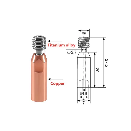 Miniatura 3 de Ender 3 - Boquilla bimetálica de titanio y cobre para garganta, corte de calor bimetálico, todo de metal suave de 0.069 pulgadas para impresora 3D