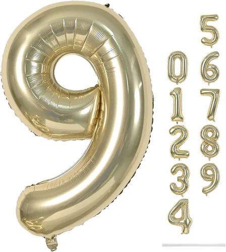 Miniatura 74 de Globo dorado champán con el número 5, globos de aluminio autoinflables grandes de 40 pulgadas del 0 al 9, globo de helio digital 5 dorado claro