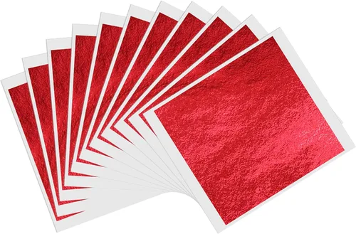 Miniatura 10 de Hojas de hojas de oro de imitación, 100 hojas de 5.11 pulgadas, lámina dorada dorada verde para pinturas, manualidades, uñas, muebles, decoración