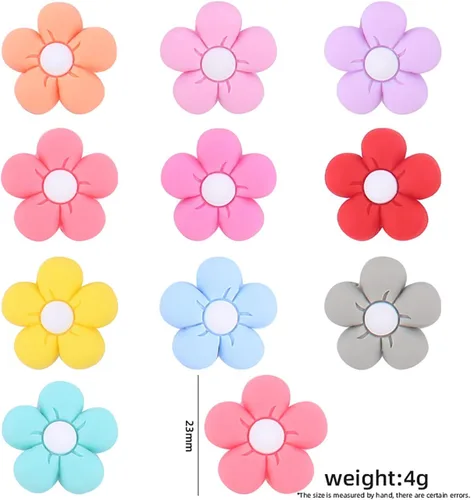 Miniatura 2 de Decoendiy 15 cuentas de silicona de flores de margarita, cuentas coloridas en forma de girasol, cuentas planas de dibujos animados, cuentas