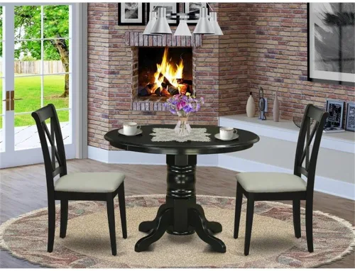 Miniatura 2 de East West Furniture SHCL3-BLK-C - Juego de mesa de comedor moderno de 3 piezas que contiene una mesa de cocina redonda con pedestal y 2 sillas