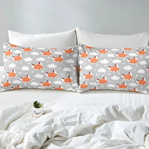 Miniatura 8 de Erosebridal Juego de ropa de cama de zorro para niños, sábana bajera ajustable de zorro de dibujos animados para niños y niñas, decoración