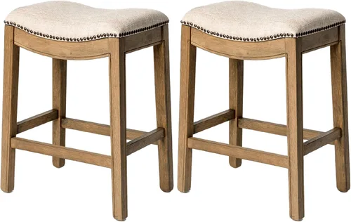 Maven Lane Adrien Taburete de Mostrador sin Respaldo – Juego de 2 – 26 Pulgadas – Taburete Tipo Silla de Montar con Reposapiés – Marco de Madera