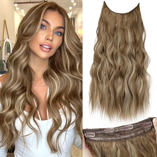 Miniatura 48 de KooKaStyle - Extensiones de cabello con hilo invisible, diadema transparente, ajustables, 4 clips fijadores, cabello largo y ondulado de 12