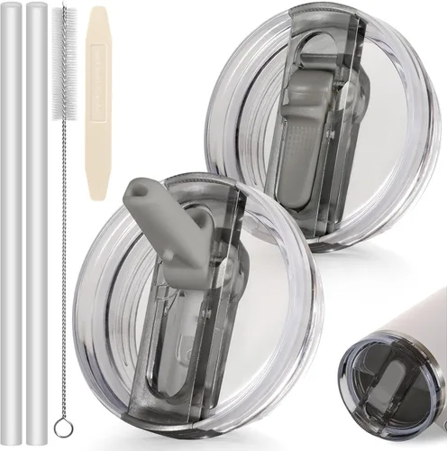 Miniatura 37 de 14 oz Tapa con popote abatible de repuesto para accesorios de vaso Stanley, 2 tapas antiderrames a prueba de derrames para vasos Stanley de 14 oz