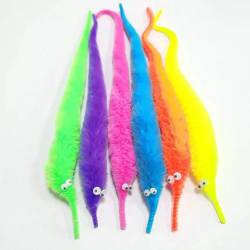 Miniatura 3 de SHENGSEN 24 piezas de juguetes de gusanos peludos, gusanos de cuerda para mascotas, gusanos peludos en cuerda, juguete de truco, regalos de fiesta