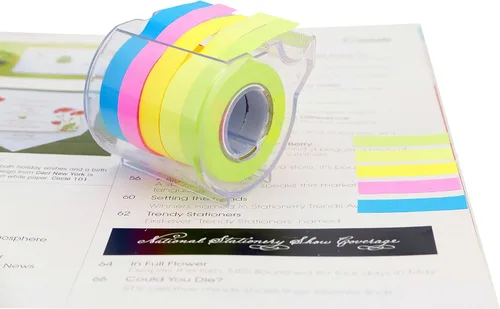 Miniatura 2 de Rollo de notas adhesivas 4A, 2 rollos adhesivos completos con dispensador y 2 rollos de recambio, 0.4 x 315 pulgadas, 5 colores brillantes, cinta 2