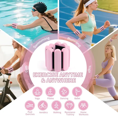 Miniatura 4 de Pesas de muñeca – Pesas ajustables para tobillo y muñeca para mujeres y hombres – Juego de pulseras con peso de 2 libras (1 libra cada una) Pesas
