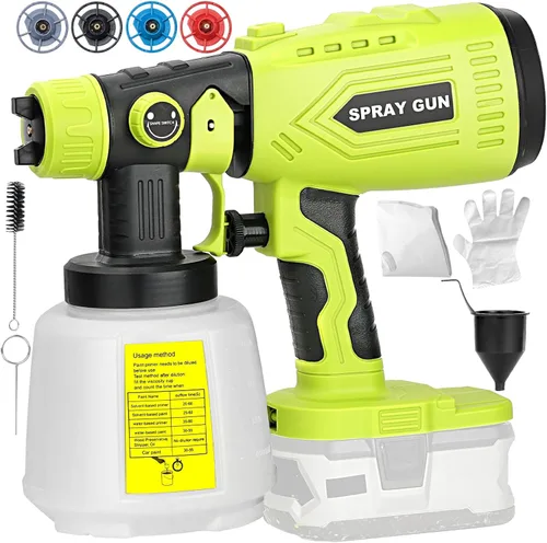 Pulverizador de pintura inalámbrico para batería Ryobi de 20V, pistola de pintura manual con 3 patrones de pulverización y 4 boquillas, ideal para