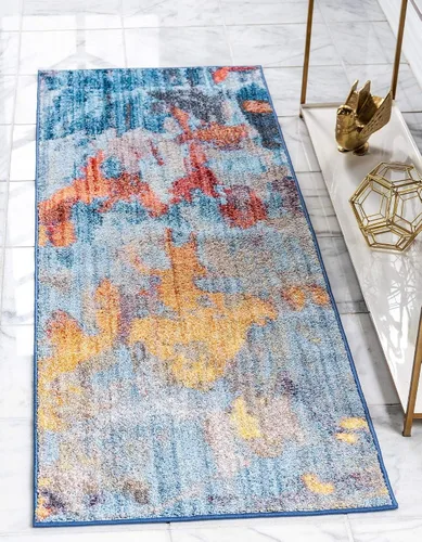 Miniatura 2 de Unique Loom Downtown Collection Abstract, tonos pastel, alfombra ecléctica de área, 2' 2" x 6' 0", Multi/Azul claro